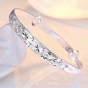 Sterling Silver Floral Engraved Bangle Bracelet - Women Jewelry